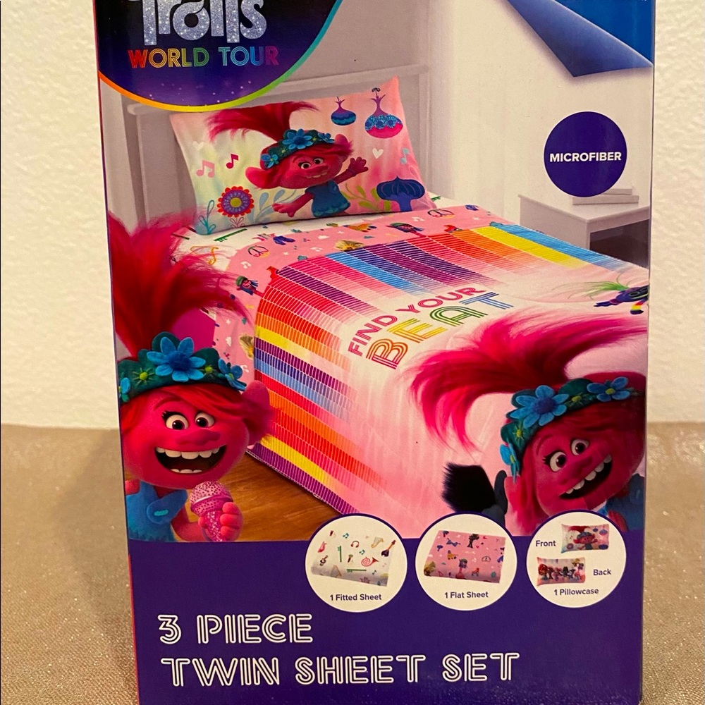 3Piece Microfiber Trolls World Tour Twin Sheet Set
